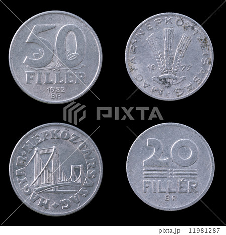 Two hungarian coins on a Black Background. 11981287