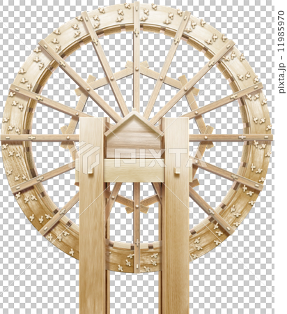 日本の水車 cg イラスト 白背景 真横 日本の水車 cg イラスト 白背景 真横 11985970