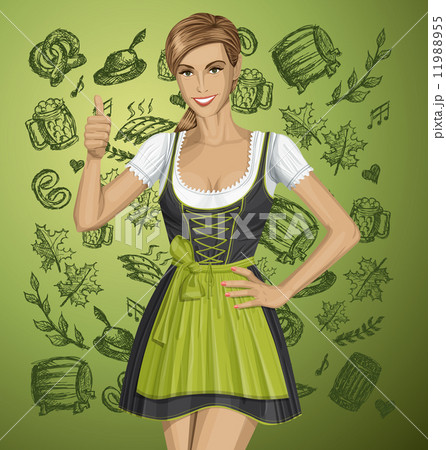 Vector Cute Woman In Drindl On Oktoberfest Vector Cute Woman In Drindl On Oktoberfest 11988955