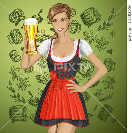 Vector Cute Woman In Drindl On Oktoberfest 11988956