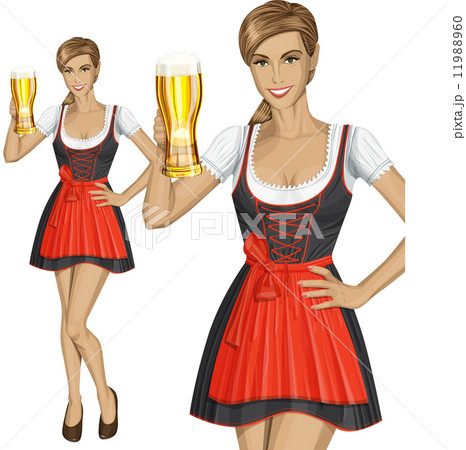Vector Cute Woman In Drindl On Oktoberfest 11988960