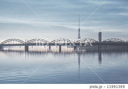 Railway bridge over the Daugava river. Riga, Latvia 11991369