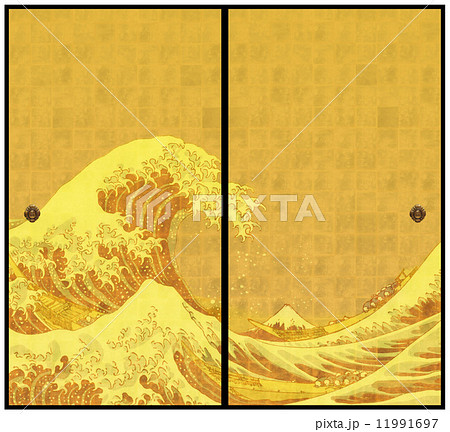 金箔襖に波のイラスト素材