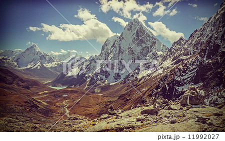 Retro vintage filtered picture of Himalaya mountains landscape, Retro vintage filtered picture of Himalaya mountains landscape, 11992027