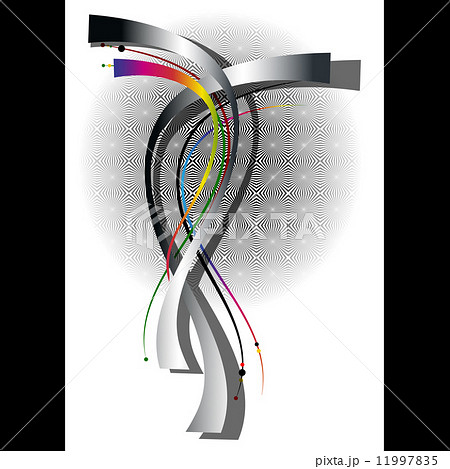 Wavy silver and luminescent strips intersecting color yarns. 11997835