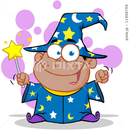 African American Wizard Boy Waving With Magic Wand African American Wizard Boy Waving With Magic Wand 11998709