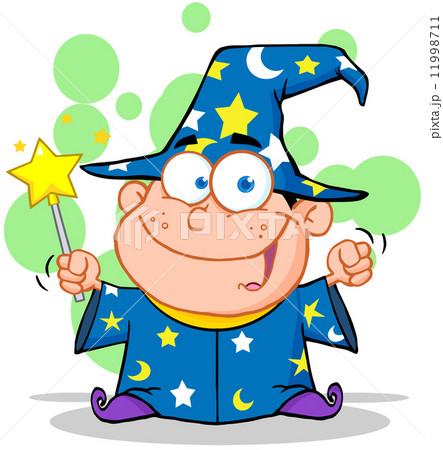 Smiling Wizard Boy Waving With Magic Wand 11998711