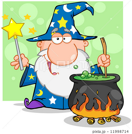 Wizard Waving With Magic Wand And Preparing A Potion 11998714