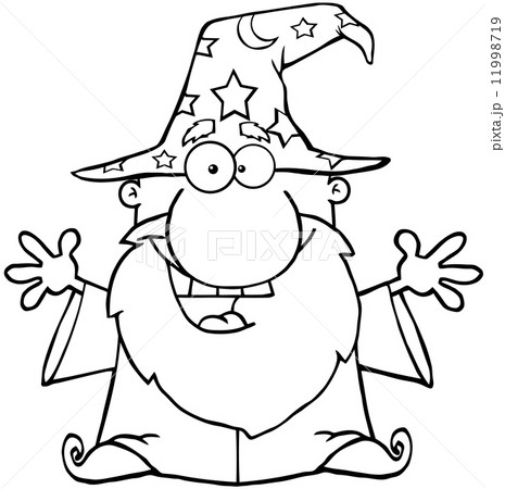 Outlined Friendly Wizard With Open Arms 11998719