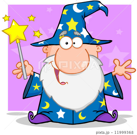 Happy Wizard Waving With Magic Wand 11999368
