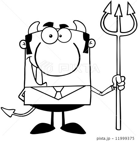 Outlined Smiling Devil Boss With A Trident 11999375