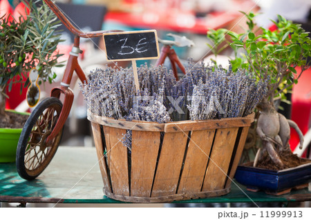 Lavender bunches selling in a outdoor french market Lavender bunches selling in a outdoor french market 11999913