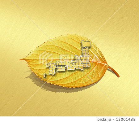 黄金の葉っぱの上の日本地図 黄金の葉っぱの上の日本地図 12001438