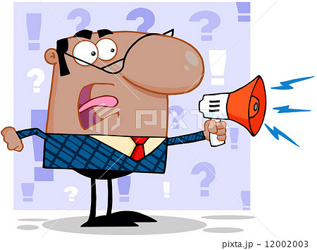 Excited African American Business Man Speaking Through A Megaphone 12002003