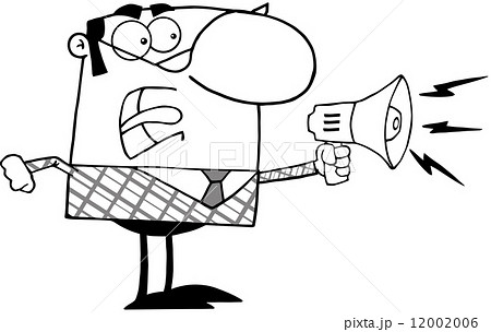 Outlined Excited Business Manager Speaking Through A Megaphone 12002006