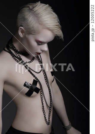 Counterculture. Extravagant Naked Woman Hipster with Metallic Chain Counterculture. Extravagant Naked Woman Hipster with Metallic Chain 12005222