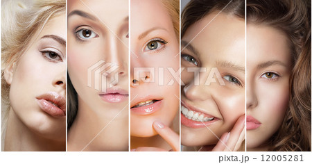 Beauty Collage. Set of Women's Faces with Different Make Up 12005281