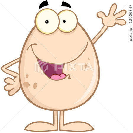 Brown Egg Cartoon Character Waving For Greeting 12006347