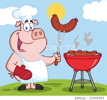 Happy Pig Chef Cook At Barbecue On A Hill Happy Pig Chef Cook At Barbecue On A Hill 12006463