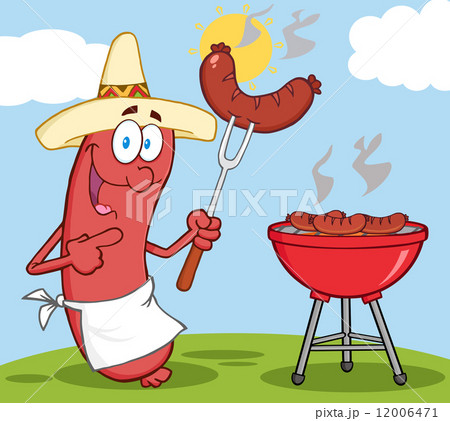 Sausage With Mexican Hat Cook At Barbecue With Background 12006471