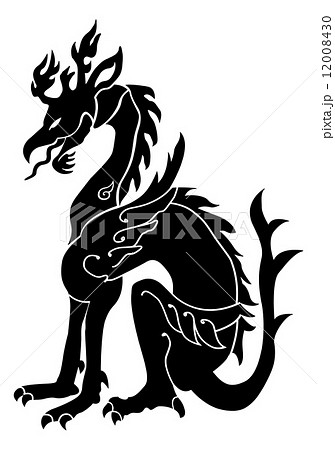 西洋 竜 龍 ドラゴン グリフィン イラスト シルエット 年賀状 辰 白黒 しぶい かっこいい のイラスト素材