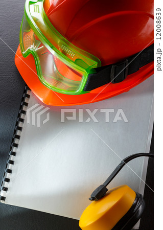 Goggles, earphones and red helmet Goggles, earphones and red helmet 12008639