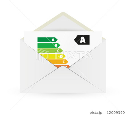 envelope and paper with energy label 12009390