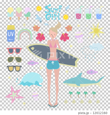Surf Girl Vector Illustration Set 12012160