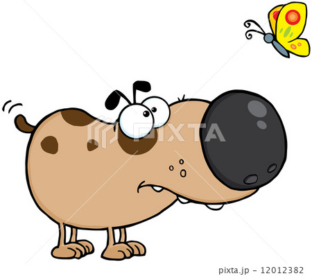 Cute Dog Cartoon Character With Butterfly Cute Dog Cartoon Character With Butterfly 12012382