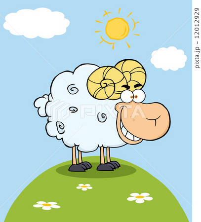 Ram Cartoon Mascot Character On A Hill 12012929