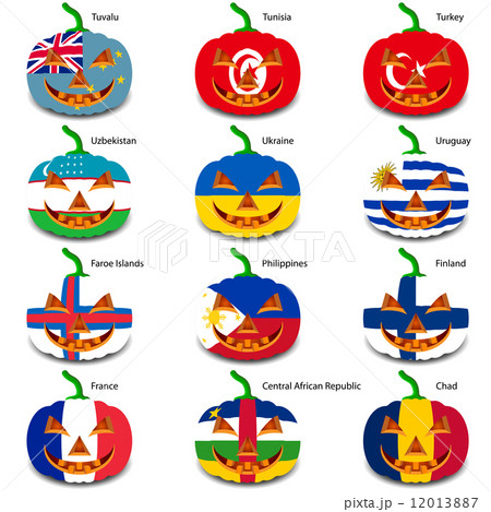 Set pumpkins for Halloween as a flags of the world. Vector illus 12013887
