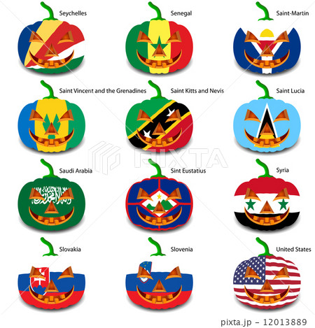 Set pumpkins for Halloween as a flags of the world. Vector illus 12013889