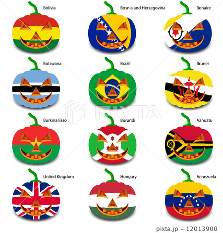 Set pumpkins for Halloween as a flags of the world. Vector illus Set pumpkins for Halloween as a flags of the world. Vector illus 12013900