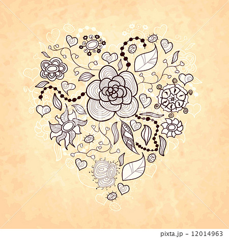 Floral doodle heart, of flowers, leaves, ladybug Floral doodle heart, of flowers, leaves, ladybug 12014963
