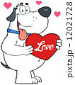 White Fat Dog Holding Up A Red Heart With Text 12021728