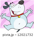 Happy Gray Fat Dog Cartoon Character Jumping 12021732