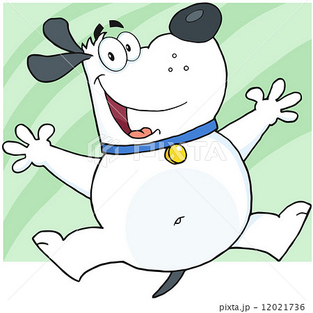 White Fat Dog Cartoon Character Jumping 12021736