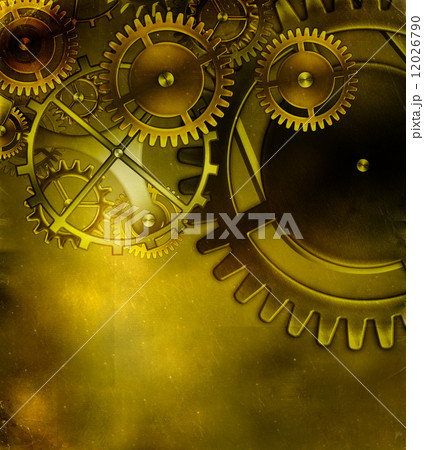 old gear mechanism on the background of old vintage parchment 12026790