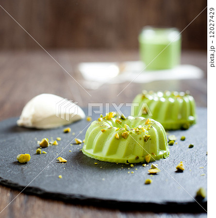 Pistachio and condensed milk panna cotta dessert Pistachio and condensed milk panna cotta dessert 12027429