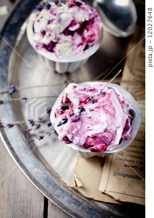 Berry ice cream with lavender flowers Berry ice cream with lavender flowers 12027648