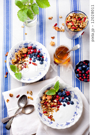 Healthy breakfast. Granola with yogurt and berries Healthy breakfast. Granola with yogurt and berries 12028011