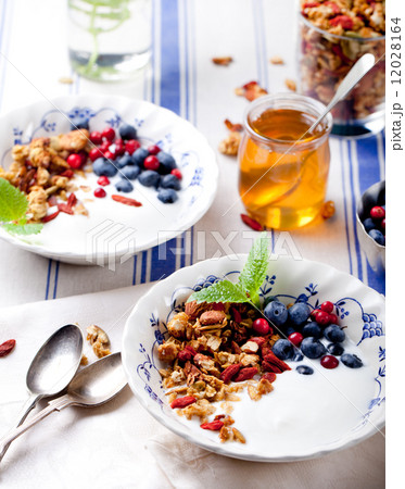 Healthy breakfast. Granola with yogurt and berries Healthy breakfast. Granola with yogurt and berries 12028164