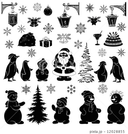 Christmas cartoon, set black silhouettes 12028855