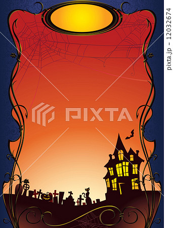 Halloween background with haunted house and graveyard 12032674
