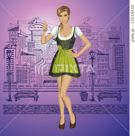 Vector Cute Woman In Drindl On Oktoberfest 12038430