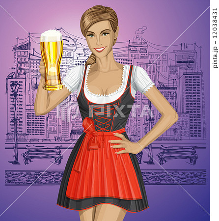 Vector Cute Woman In Drindl On Oktoberfest 12038431