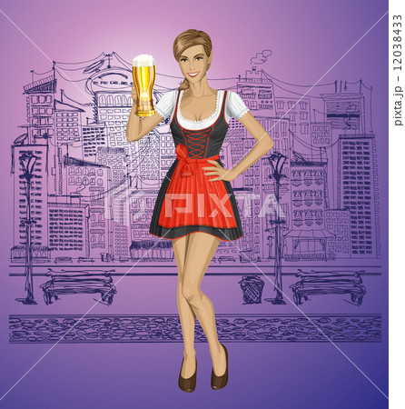 Vector Cute Woman In Drindl On Oktoberfest 12038433