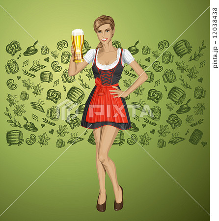 Vector Cute Woman In Drindl On Oktoberfest Vector Cute Woman In Drindl On Oktoberfest 12038438
