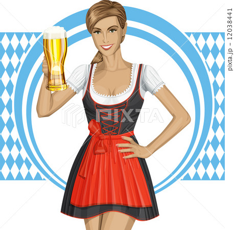 Vector Cute Woman In Drindl On Oktoberfest 12038441