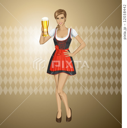 Vector Cute Woman In Drindl On Oktoberfest 12038442